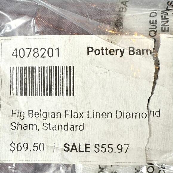 Pottery Barn Fig Pillow Sham Belgian Flax Linen 26"x20" NWT - Picture 3 of 3